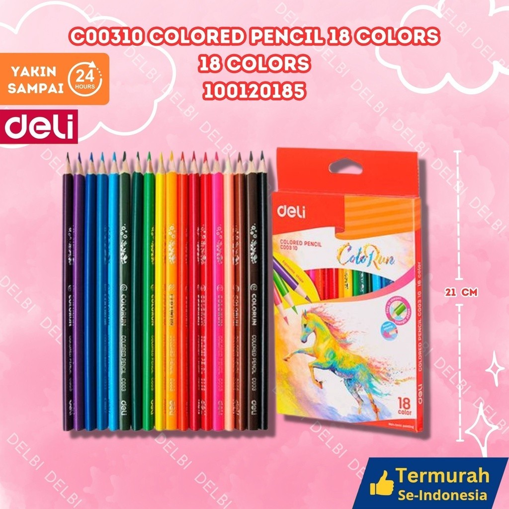 

Deli Pensil Warna 12/18/24/36 warna menghasilkan warna warni yang halus, tidak beracun EC00330 C00310 Colored Pencil 18 Colors 18 color