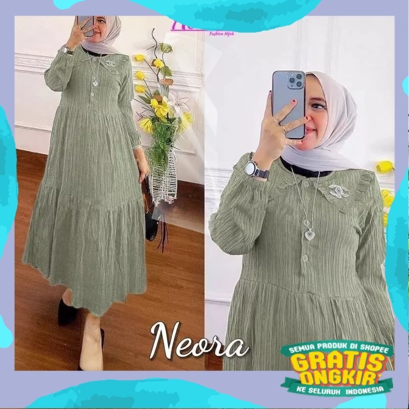 Neora Midi Dress Crinkle Lady Crush / Dress Crinkle Premium / Gamis Crinkle / Midi Dress Jumbo / Mid