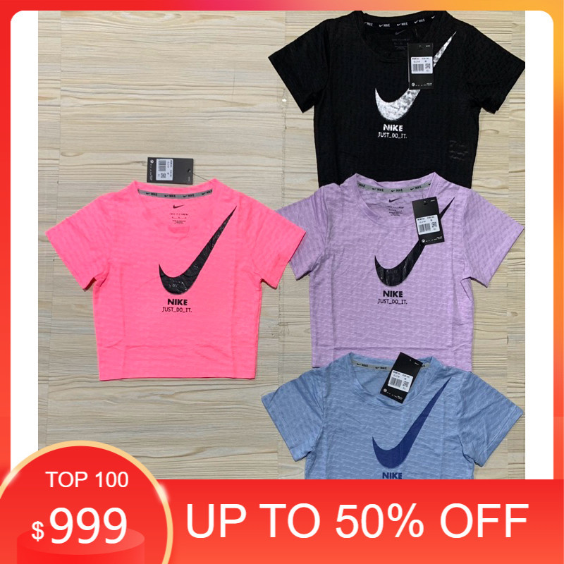 KAOS WANITA NIKE CROP TOP IMPORT PREMIUM ATASAN T-SHIRT LADIES OLAHRAGA RUNNING PINK HITAM UNGU BIRU