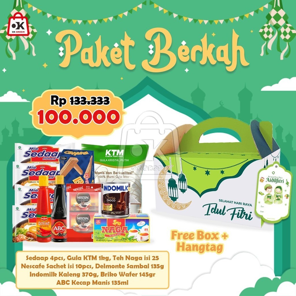 

Paket Sembako Hampers Parcel Lebaran Idul Fitri PAKET BERKAH 100k (1 paket)