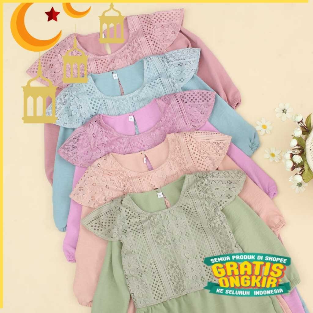 Gamis Anak Brukat Malika | Dress Muslim Anak Perempuan/Maron merah bata red anak tanggng