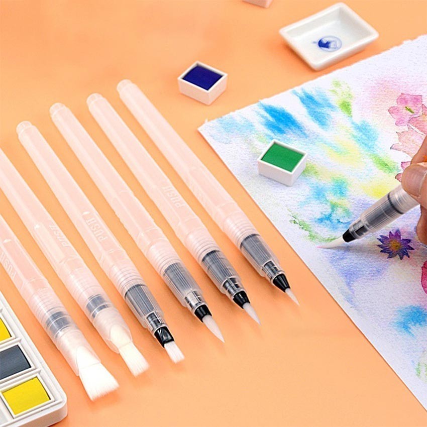 6Pcs/Set Kuas Lukis Cat Air + Carrying Case / Watercolour / Kuas Pena Untuk Cat Air / Water Brush
