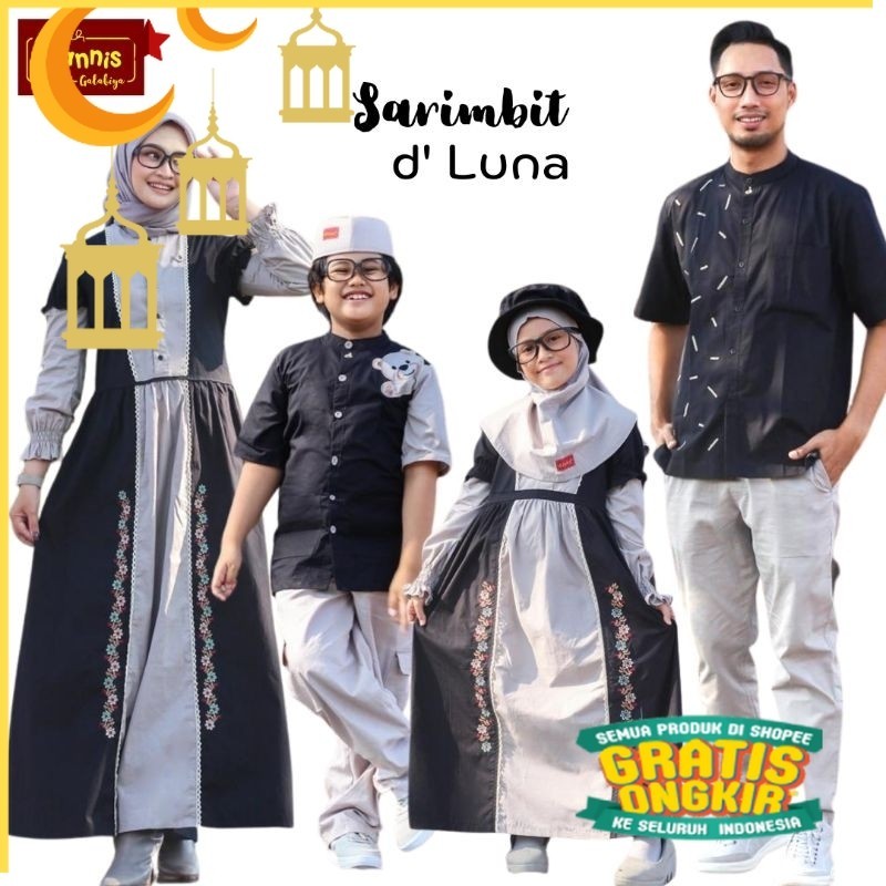 Sarimbit Dannis Terbaru D' Luna Black Gamis Koko Jubah Kids Busana Muslim Setelan Anak Katun Bordir 