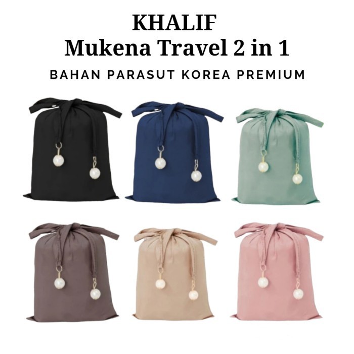 KHALIF mukena mini parasut color way - mukena travel tas pouch kecil - tosca, sajadah fullset