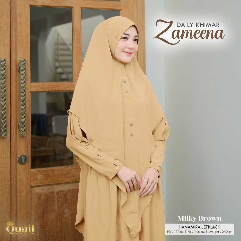 Zameena Daily Khimar original Quail Hijab Wanita Jetblack Baraqah.idn