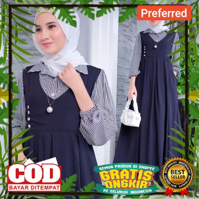 zafina dress big size ld 140 motif salur/busana muslim wanita terbaru// BAJU MUSLIM RAMADHAN 2024