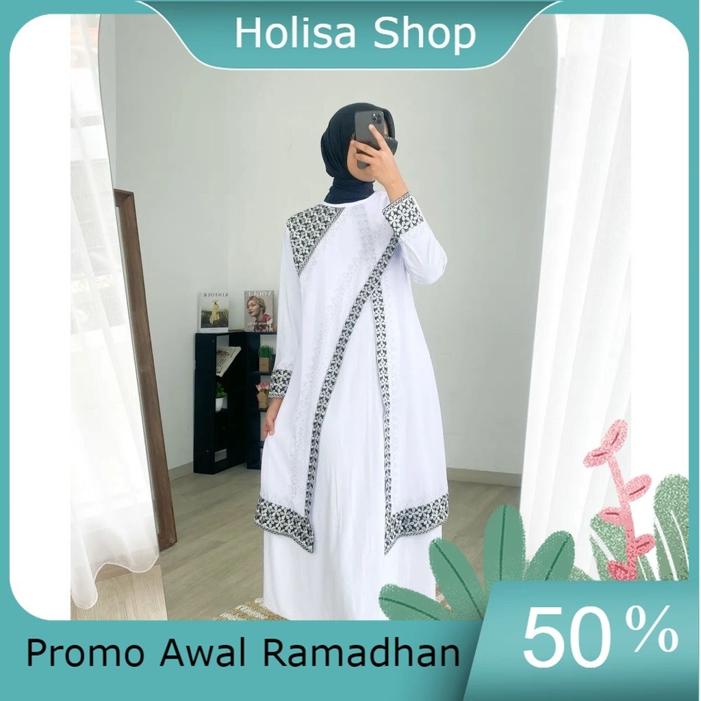 Promo Awal Ramadhan Abaya Turki Terbaru 2023 / ABAYA GITA Gamis Abaya Warna Putih Jersey Mix Ceruty 