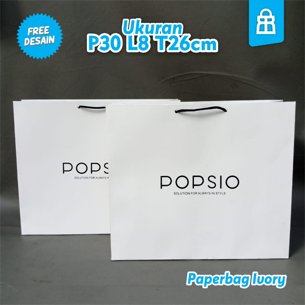 

CUSTOM PAPERBAG IVORY PUTIH GLOSSY FREE DESAIN OLSHOP, SOUVENIR, WEDDING, BUTIK DLL