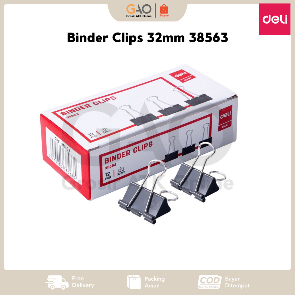 

Binder Clips Deli 32mm 38563 (1 Box Isi 12pcs)