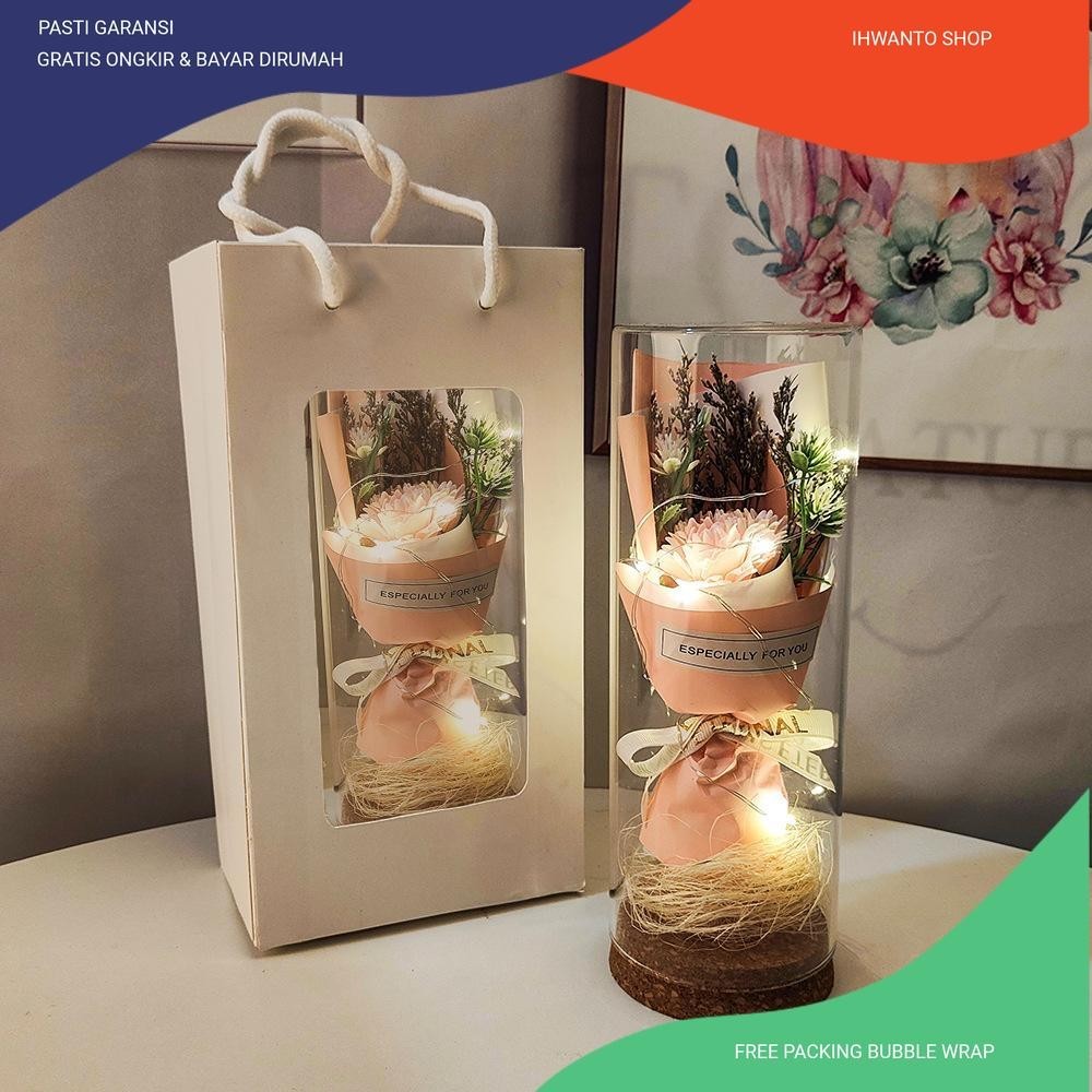 Lampu Hias Bunga Dekorasi LED Eternal Flower Dome Glass Cover Carnation