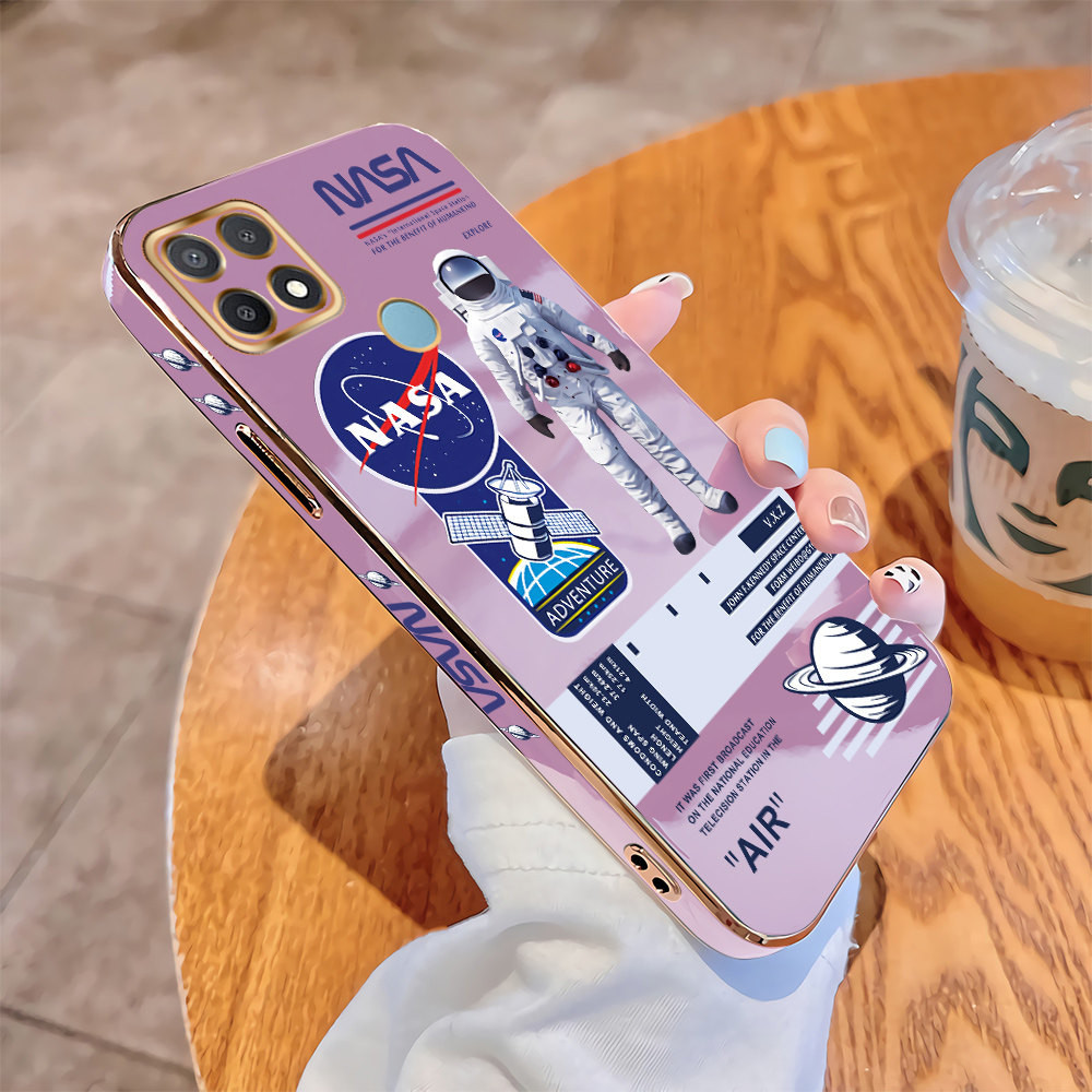 Casing OPPO A15 A15s A7 A5S A12 A12S A3s A12e A83 Luxury Plating TPU Softcase Nasa Astronaut Back Co