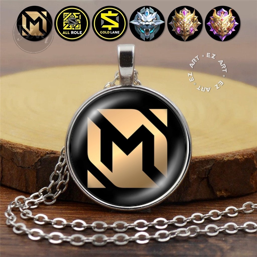 Kalung Liontin Logo MLBB Mobile Legend Role Rank Kaca Cembung Tali Kulit Rantai Stainless Steel [EZA