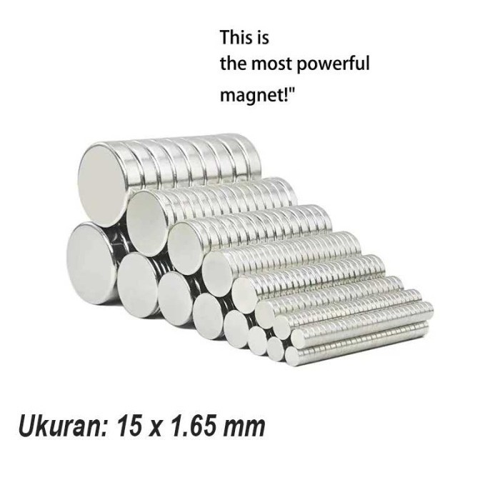 

THFS Magnet Bulat Powerful Neodymium NdFeB N35 15x1.65mm 50 PCS YNAN30