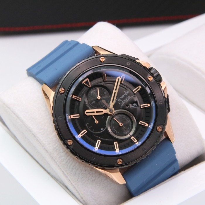 ALEXANDRE CHRISTIE AC6653 / AC 6653 ROSEGOLD BLUE RUBBER ORIGINAL