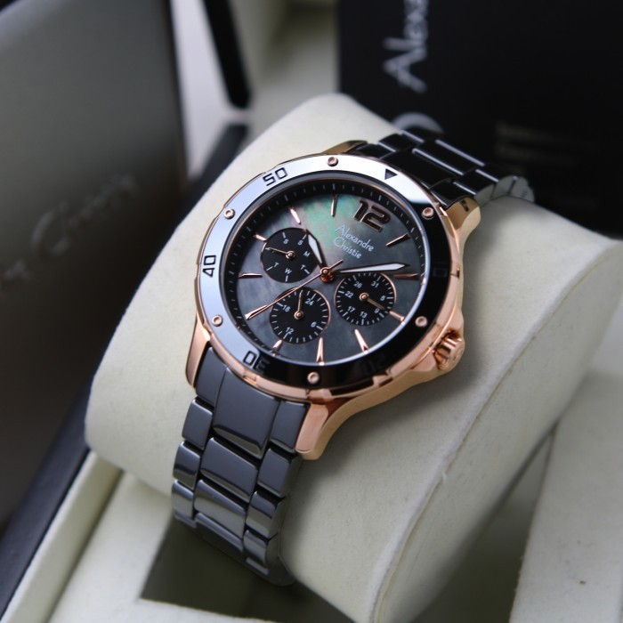 JAM WANITA CERAMIC ALEXANDRE CHRISTIE AC AC 2438 ROSEGOLD BLACK ORI