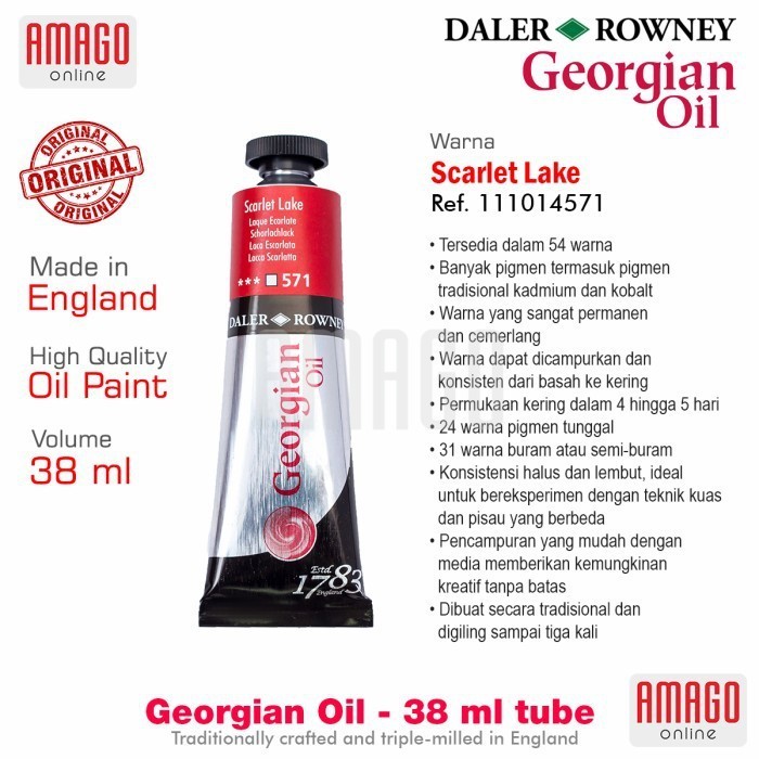 

Cat Minyak Lukis DALER-ROWNEY Georgian Oil 38 ml - Scarlet Lake - 111014571