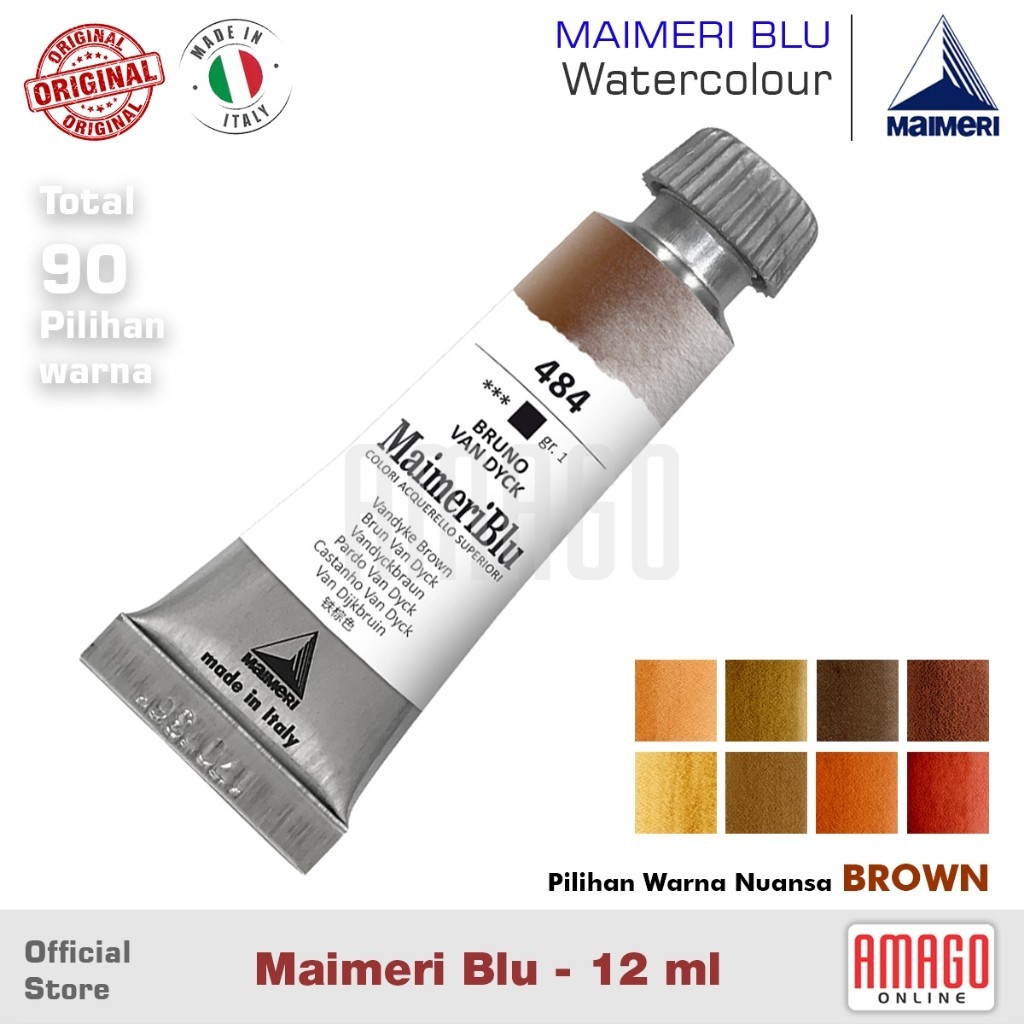 

MAIMERI BLU Watercolour - Cat Air Lukis Profesional - 12 ml - Pilihan warna nuansa Brown Coklat