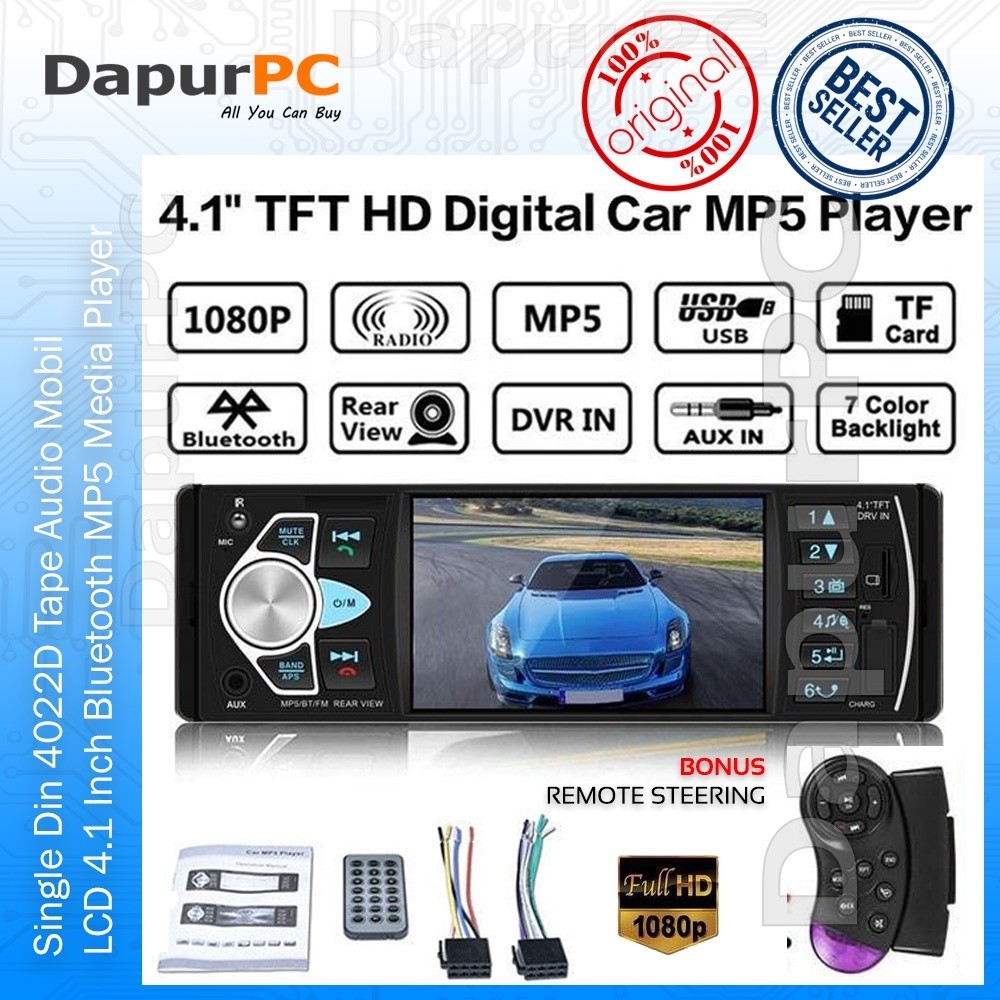 Single Din 4022D LCD 4.1 Inch Monitor Tape Audio Mobil Bonus Remote