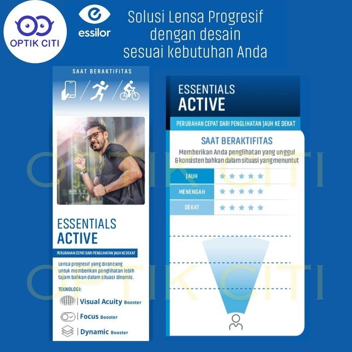 Lensa Progresif Essilor Essentials Active Photochromic Night Drive Original