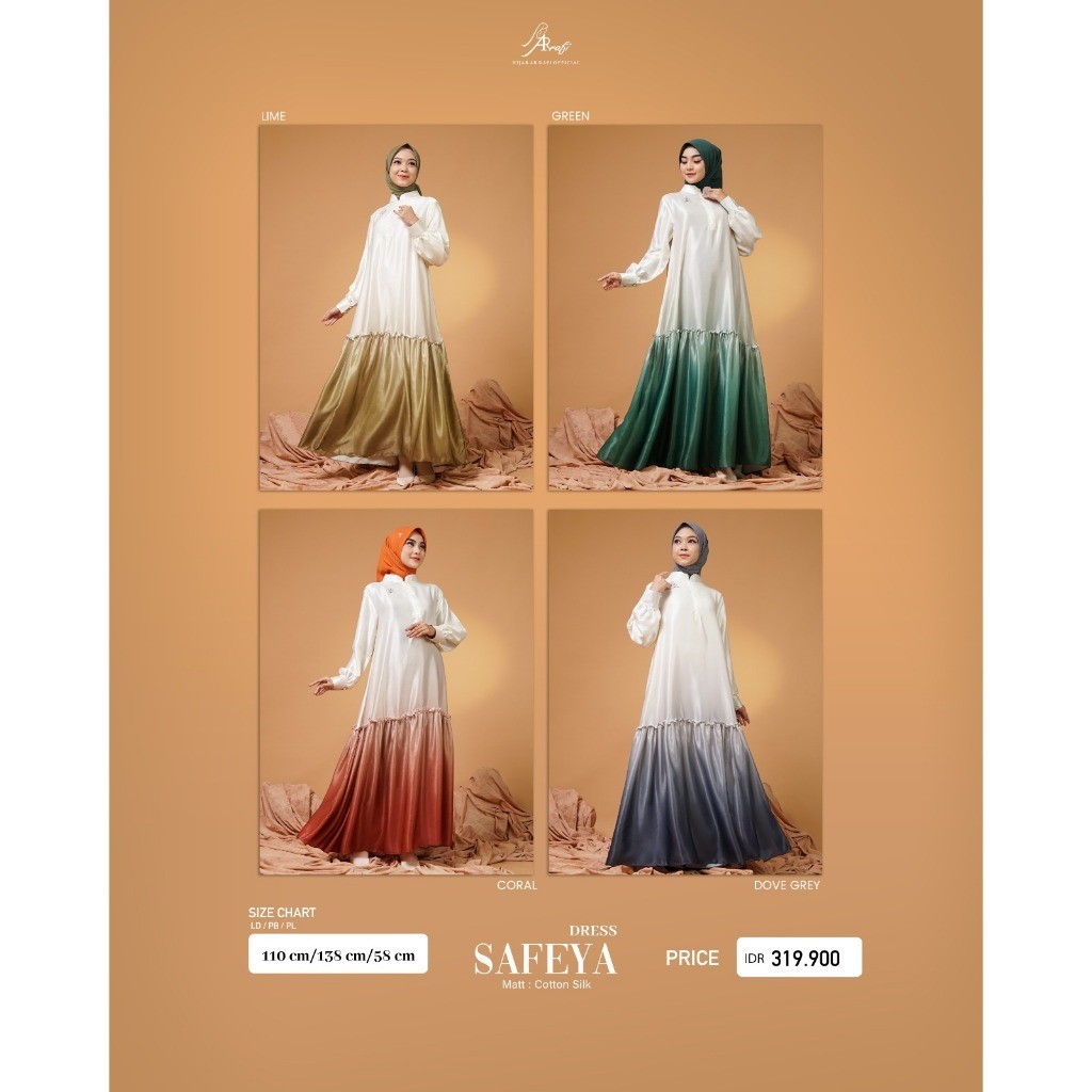 Gamis Wanita Dress Ar Rafi Cotton Silk Premium Model Terbaru Kekinian 2024 Safeya Dress by Arrafi Hijab Variasi Mini Rampel Bagian Bawah All Size LD 110