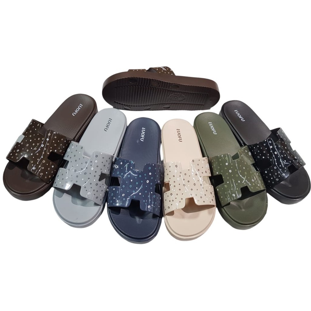 Luofu Sandal Selop H Motif Bintik Import Wanita E7199A3-BRSWE32 (AD2)