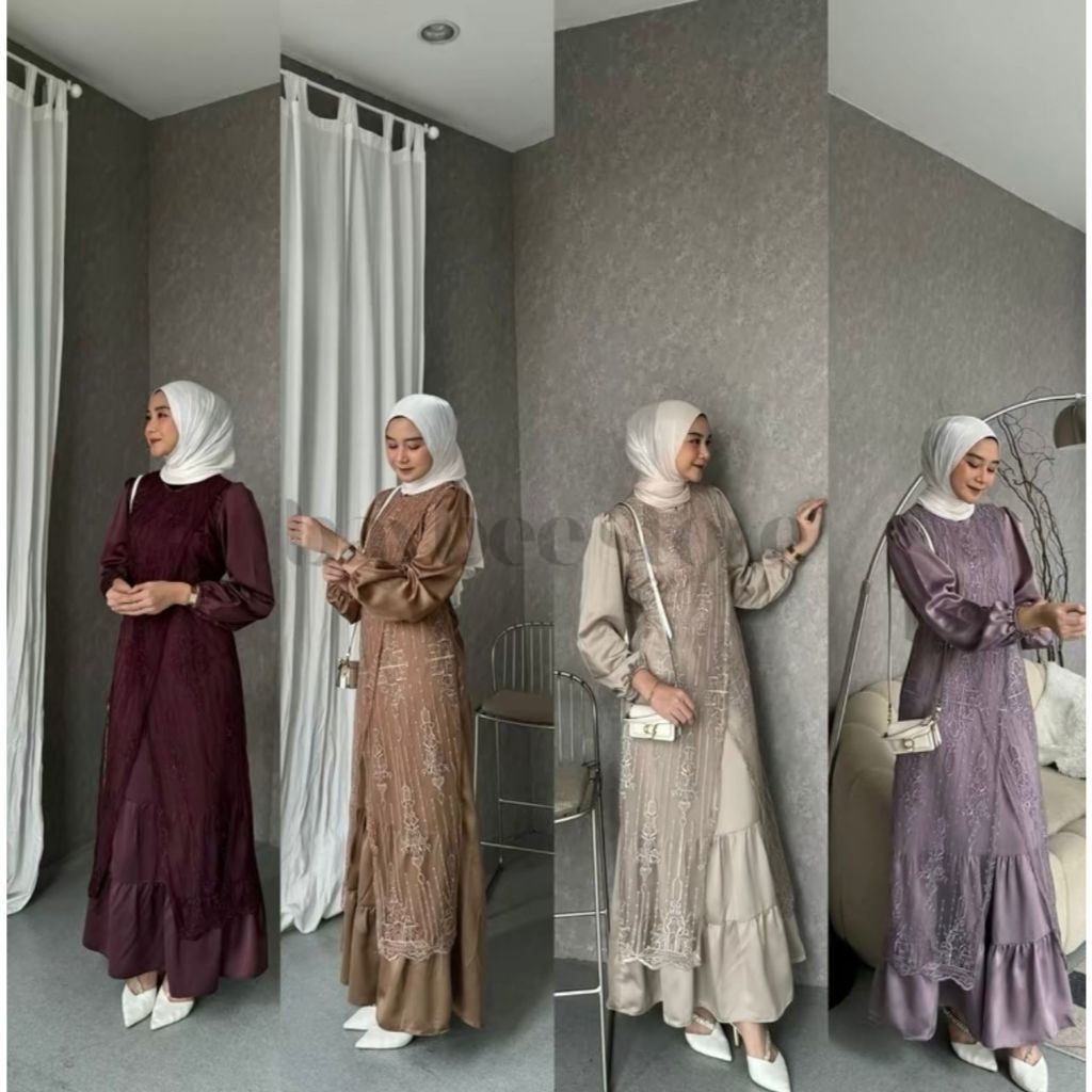 Baybee Store - Olivia Brukat Dress Gamis Pesta Wanita Baju lebaran Viral 2025 Gamis Muslimah Dress P