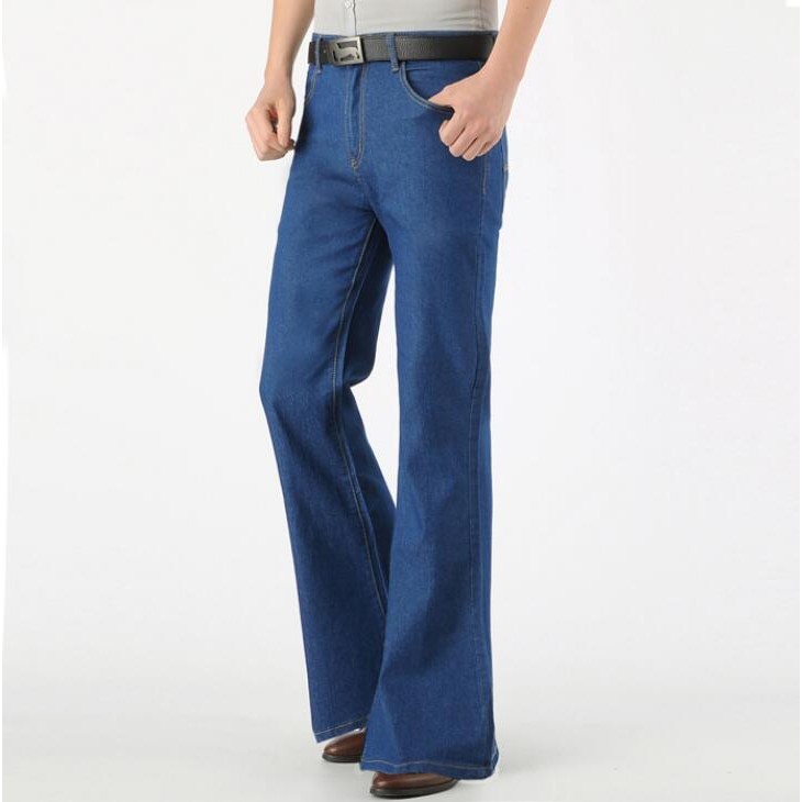 Men Flared Jeans Thin Summer Nostalgic Vintage Denim Trouser Bottoms Blue 80s