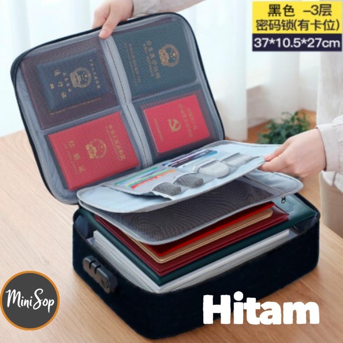 

[TERLARIS] Tas Dokumen Anti Air 3 Digit Angka Kunci / Travel Document Bag - Hitam