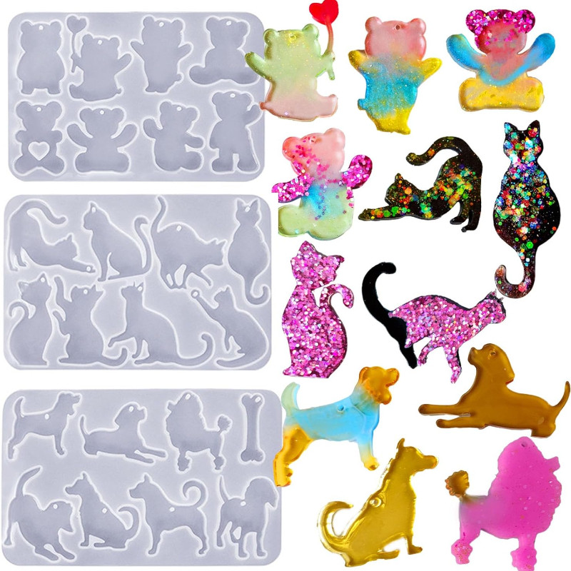 

DIY Pet Tag Making Resin Mold Jewelry Silicone Molds Cat Bear Dog Shapes for Keychain Jewelry Craft Supplies Mould