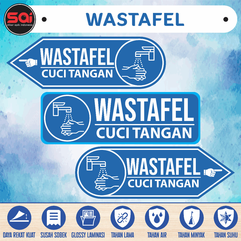 

STIKER VINYL PETUNJUK WASTAFEL ANTI AIR LAMINASI GLOSSY