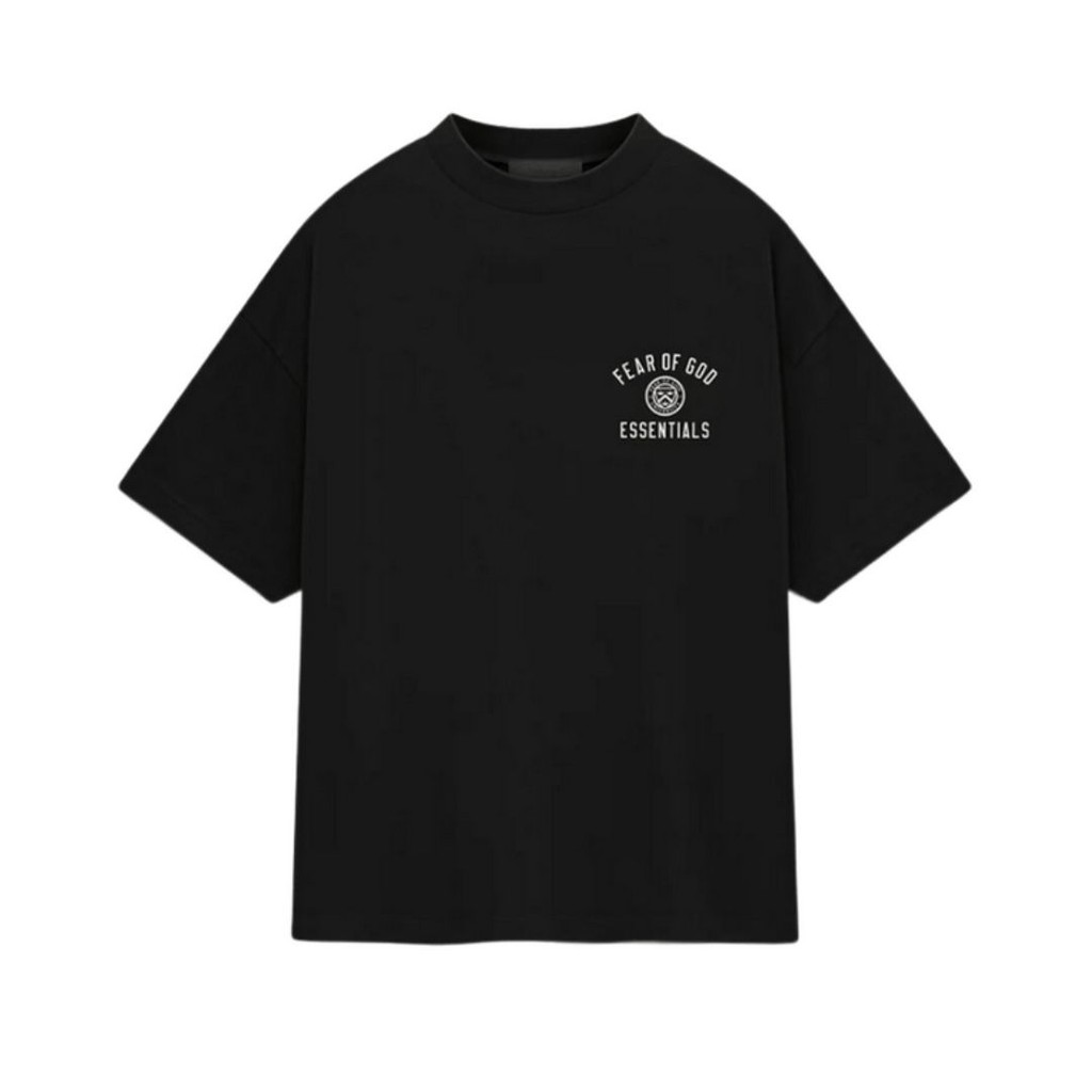 ESSENTIALS JERSEY CREWNECK UNIVERSITY LOGO BLACK TEE