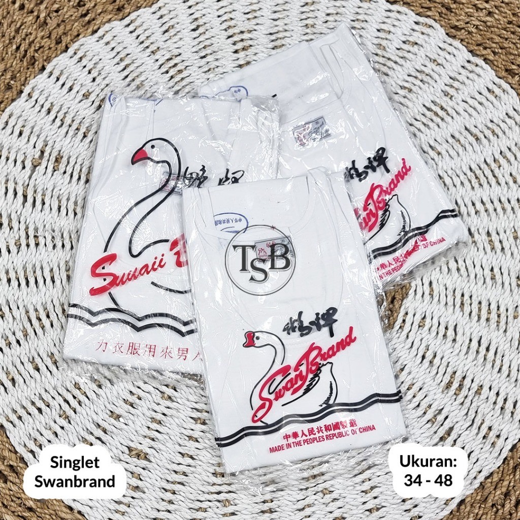 3 Pcs Singlet Pria Swan Brand Putih Singlet Swan Kaos Dalam Pria Size 34 - 48 Kaos Dalam Singlet Swa