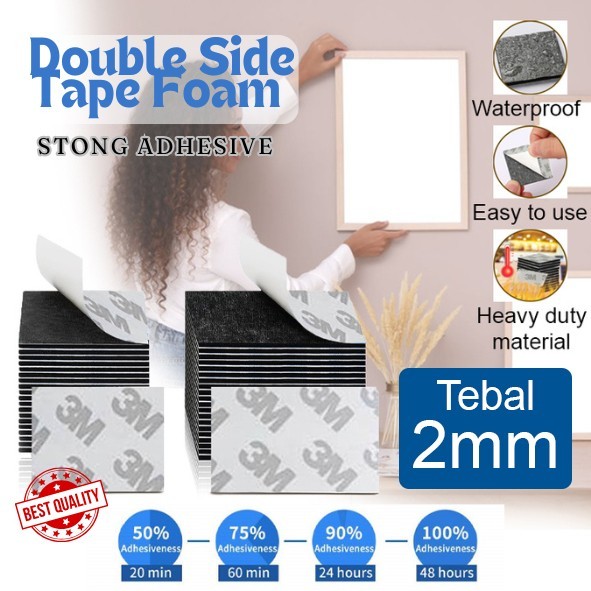 Double Tape Foam 3m Super Kuat Tebal 2mm Lembaran Kecil Hitam Putih Busa Perekat 2 Sisi Original Dob