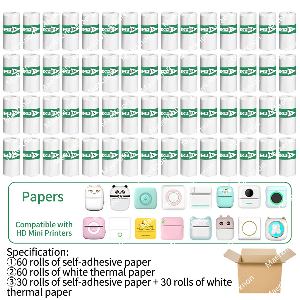

60 Rolls Mini Printer Adhesive Paper Self-adhesive Paper White Thermal Paper Printer Label Sticker For Photo lnkless Printer57mm