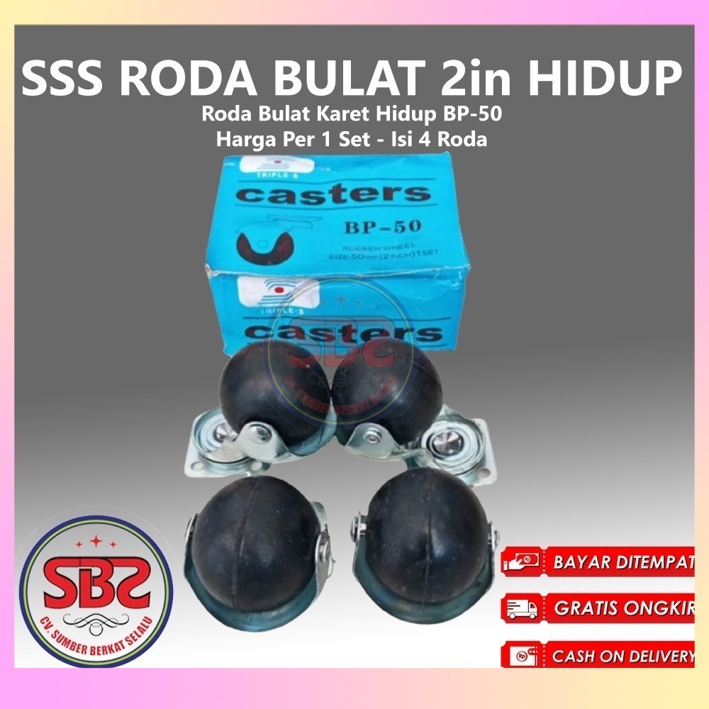 Roda Etalase Bulat Karet Hitam Roller Ball Caster 2 inchi Hidup isi 4 pcs Karet Hidup Hitam Triple-S