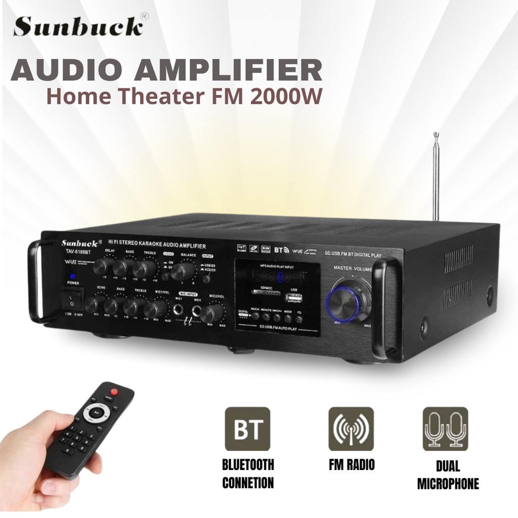 Sunbuck Bluetooth EQ Audio Amplifier Home Theater FM 2000W