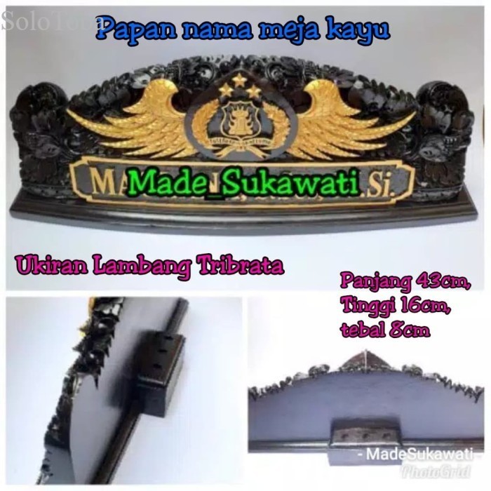 

Papan nama meja nameplate kayu ukir bali lambang polisi murah