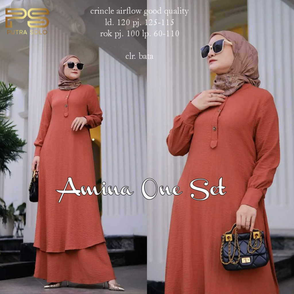 Amina One Set Rok Jumbo Bahan Crinkle Airflow LD 120 Baju Setelan Crinkle By Putra Solo