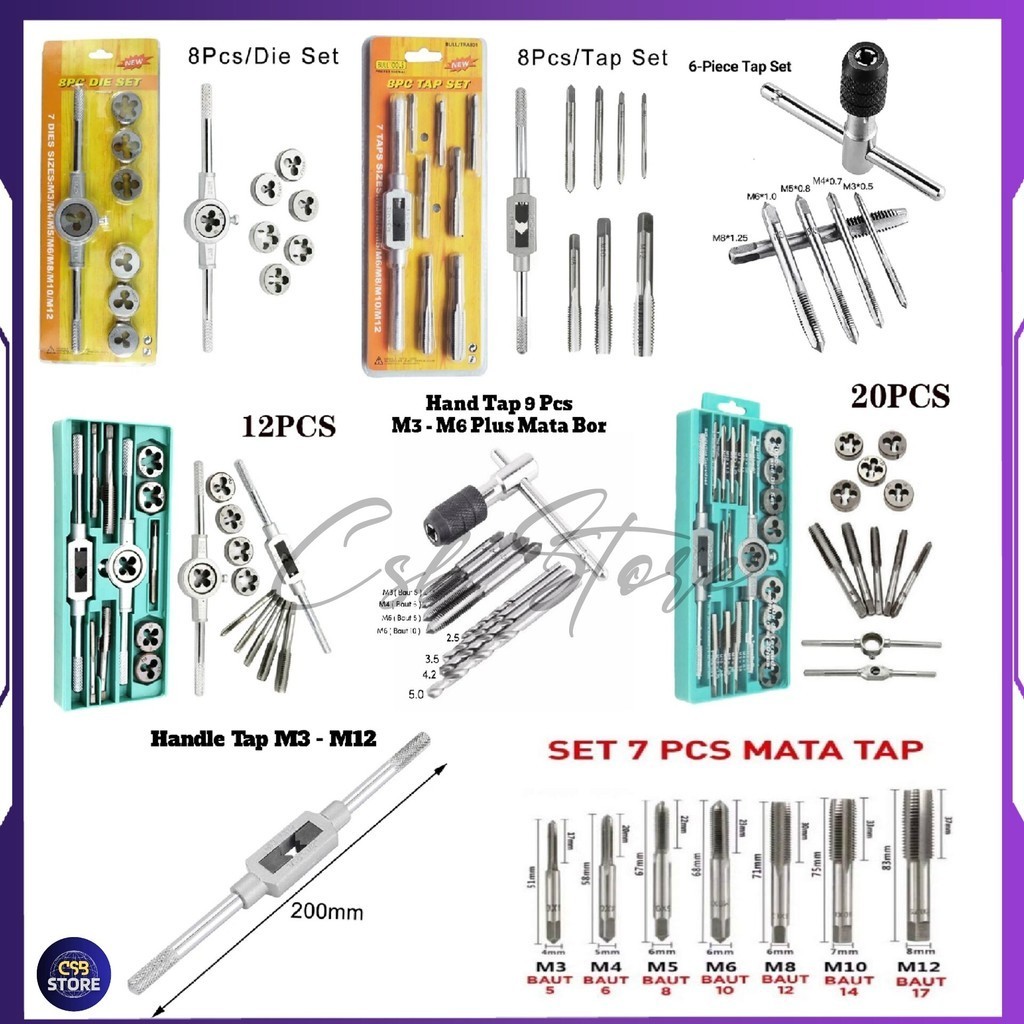 Set Hand Tap Senai Alat Pembuat Drat Baut Berbagai Variasi