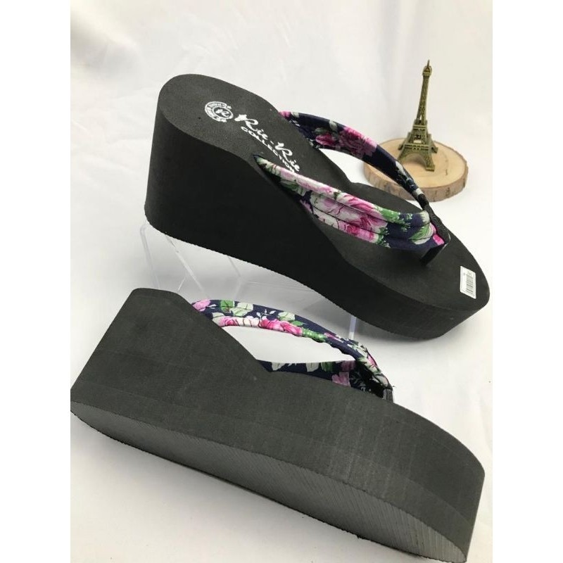 PROMO Wedges Tinggi 9CM Sandal Wanita Kekinian Terbaru Motif jepit variasi Bunga COD SANDAL MOTIF TE