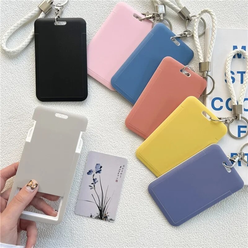 

1 Piece Keychain Student Card Holder Simplicity Solid Color Series Business Work Card for Women Kpop Idol Photocard Holder