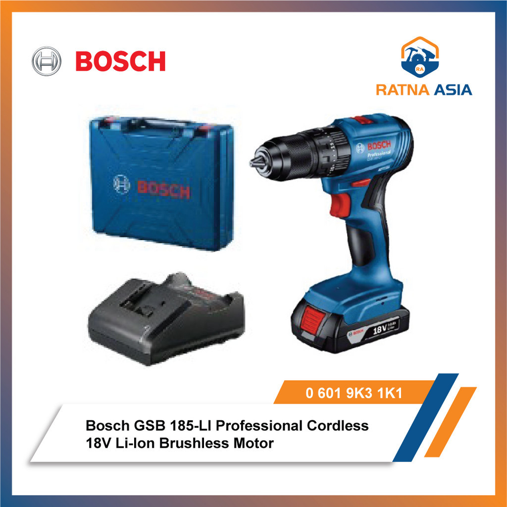 Bosch GSB 185-LI Bor Tembok Impact Drill 13mm Set 1 Baterai 18V 2.0Ah + 1 Charger Professional