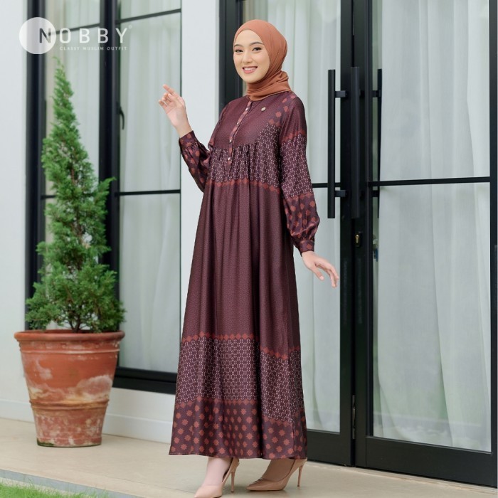 Nobby - Zayana Dress Gamis Wanita Koleksi Lebaran 2024 - Coklat, M