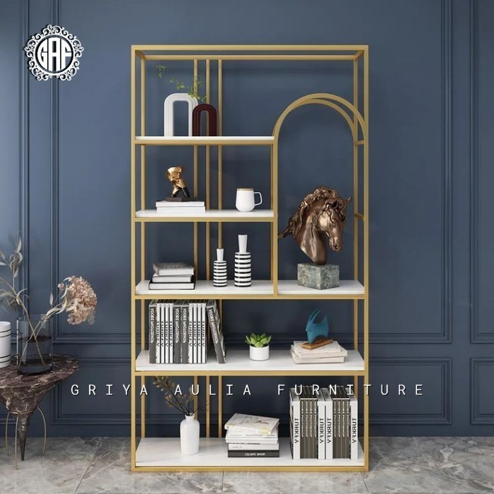 RAK BUKU HIAS - BOOKCASE STANDING - BOOKCASE MODERN GOLD - BESI GOLD