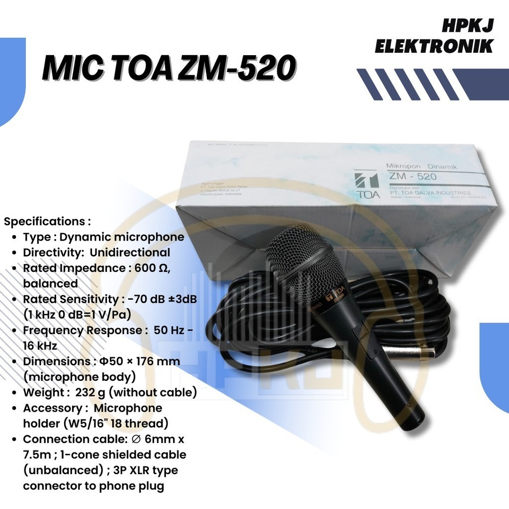 MICROPHONE KABEL TOA ZM-520 Mic Kabel Dynamic TOA ZM 520
