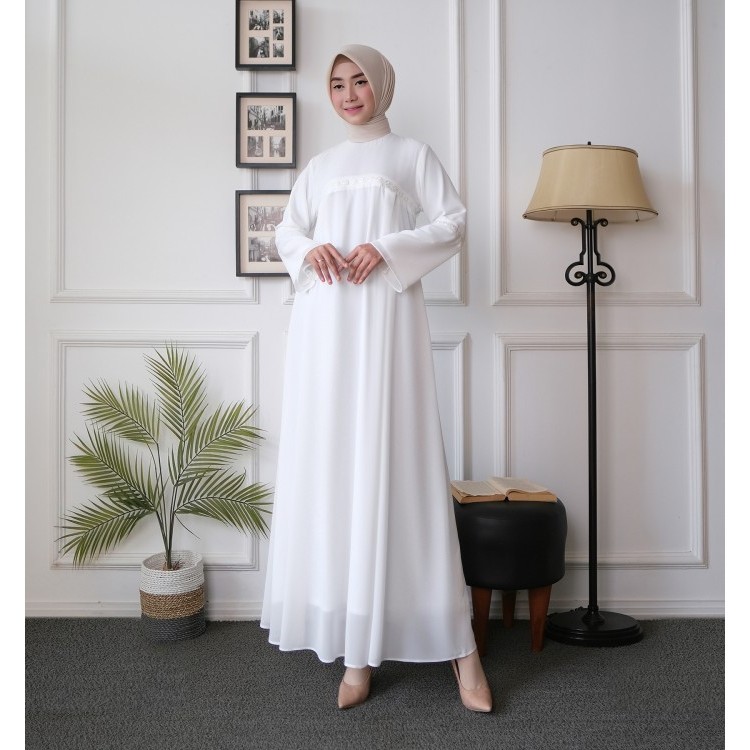 PROMO Hari Raya Idul Fitri- Sakha - GC 04 BAJU GAMIS PUTIH WANITA BRUKAT GAMIS PUTIH CERUTI JUMBO - 