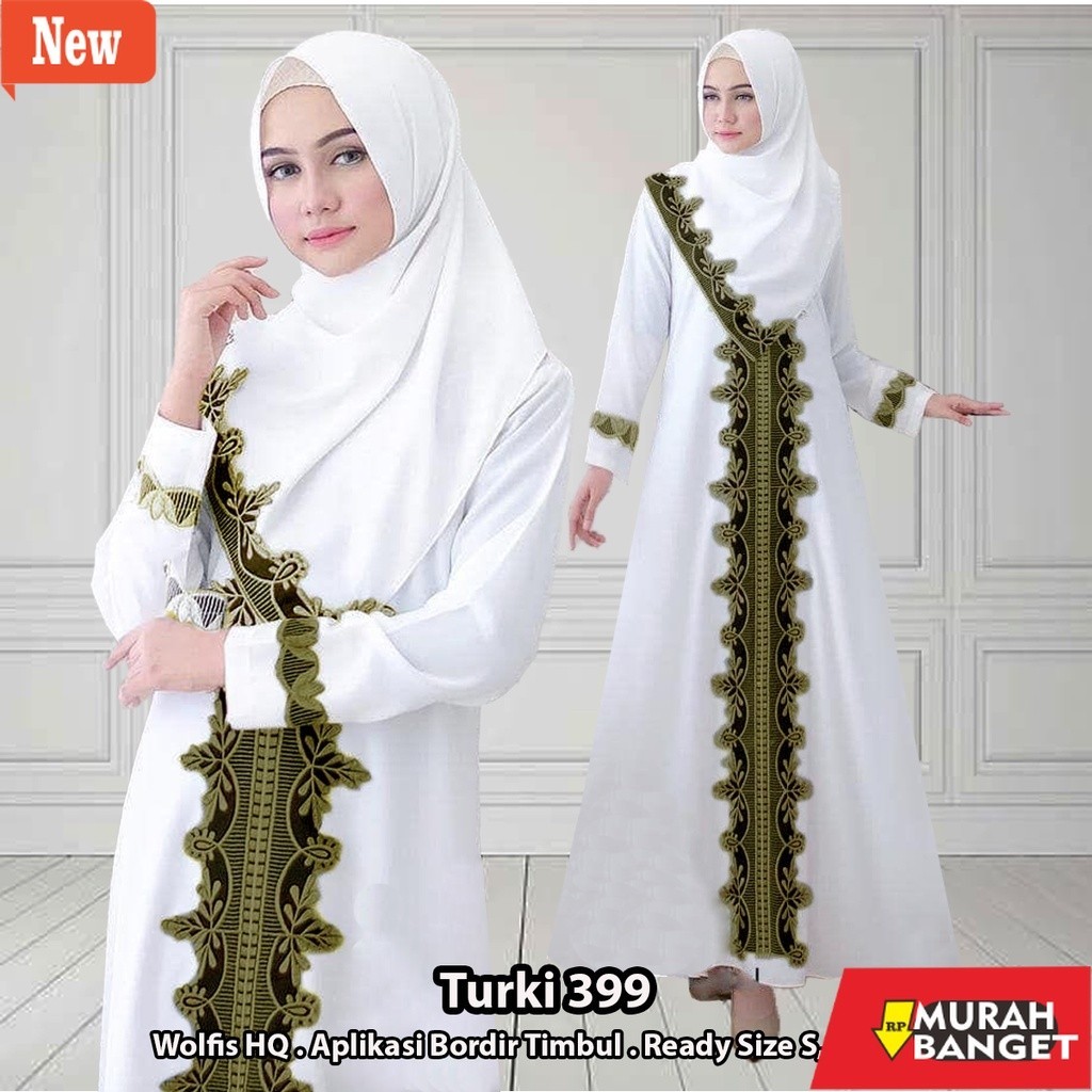 Abaya lebaran ala Turke- Galeri Abaya / Gamis Putih Abaya Bordir Turkey 399 Kain Wolfis Jetblack Aba