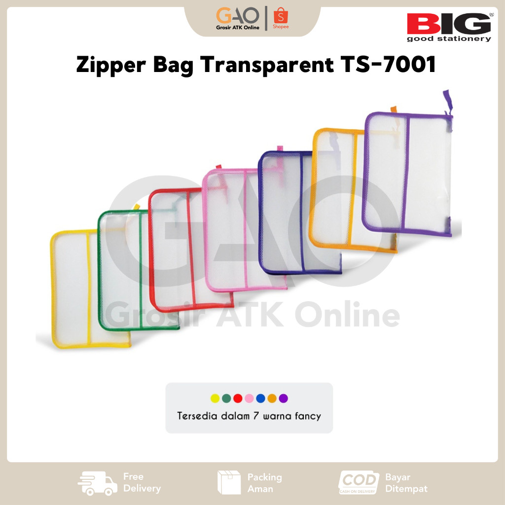 

Tas Map BIG Zipper Bag Transparent "JALA" TS-7001 Map Plastik BIG Zipper Bening Jala Folio F4 TS-7001
