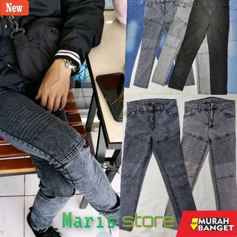 Celana denim pria- celana jeans panjang biker skinny 27-38