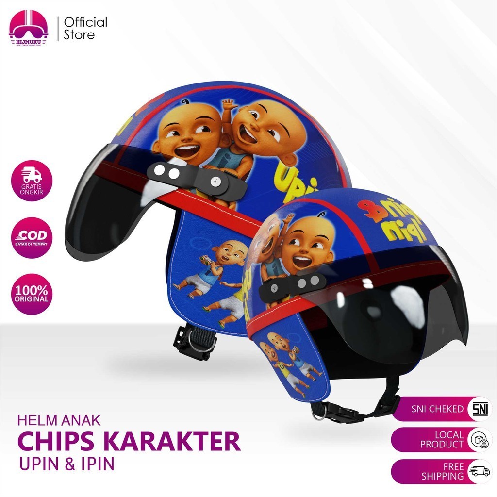 Helm Anak Retro Chips Karakter Motif Upin Ipin Usia 1 2 3 4 5 Tahun Sepeda Edukasi Mainan Lucu Unik 